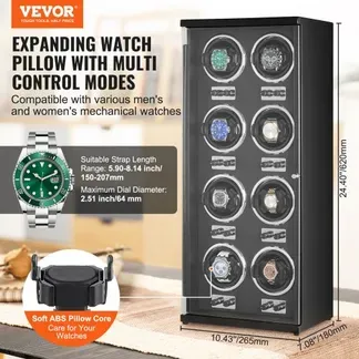 VEVOR Uhrenbeweger, Automatik-Uhrenbeweger, Watch Winder, Uhrenbeweger für Automatikuhren, Automatischer Uhrenbeweger mit Platz für 8 Uhren, LED Beleuchtung, 150–207 mm Einstellbar Riemenlänge VEVOR Uhrenbeweger, Automatik-Uhrenbeweger, Watch Winder, Uhrenbeweger für Automatikuhren, Automatischer Uhrenbeweger mit Platz für 8 Uhren, LED Beleuchtung, 150–207 mm Einstellbar Riemenlänge