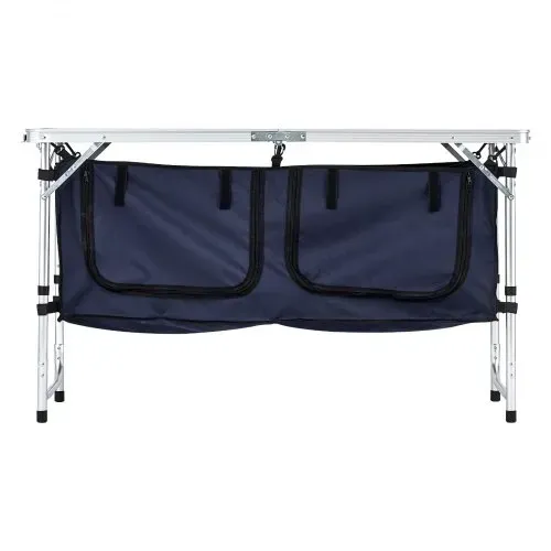 VEVOR Camping Küchentisch klappbarer Kochtisch Outdoor, 3-fach höhenverstellbar, tragbare Kochstation aus Aluminium mit Organizer & Tragegriff, für Grillpartys Picknicks Wohnmobilreisen Blau – Bild 9