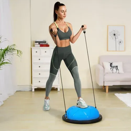 VEVOR Halb-Gymnastikball-Trainer, 23 Zoll Balance-Ball-Trainer, 660 lbs Tragkraft Stabilitätsball, Yoga-Ball mit Widerstandsbändern und Pumpe, Kraft-Fitnessball für das Heim-Fitnessstudio, Ganzkörpertraining, Blau – Bild 7
