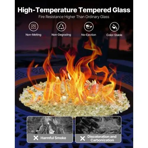 VEVOR Feuerglas, 4,5 kg hochtemperaturbeständige Glassteine, 12,7 mm reflektierende Feuerstellen-Glasperlen, Feuerstelle Glasfelsen, Kaminglas, Feuerkristall, Feuerperlen, für Kamin, Golden – Bild 2