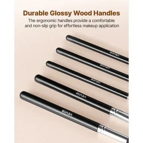 VEVOR Pinselset Makeup, 15-teiliges professionelles Schminkpinsel Set für Grundierung, Lidschatten, mit weichen synthetischen Borsten, ergonomischem Holzgriff, Aluminiumzwinge, für Gesicht, Augen – Bild 4