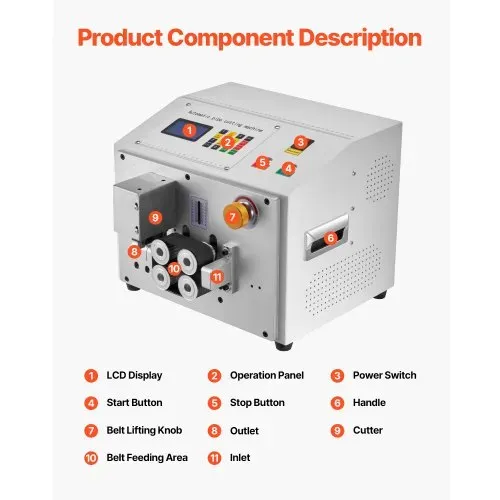 VEVOR Automatischer Schrumpfschlauchschneider, Rohrschneidemaschine mit LCD-Display, 1–20 mm Schnittdurchmesser, 0,1–99999,9 mm Schnittlänge, für PVC-PE-Rohre, Silikonrohre, weiche Wasserrohre – Bild 5