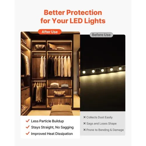 VEVOR LED Profil 10er-Pack 2 m, Eloxierte Aluminiumprofile mit Milchiger Abdeckung, Endkappen & Befestigungsclips, Kanäle, Diffusor für LED-Streifen, Ideal für Unterbau-Arbeitsplatten, U Form – Bild 2