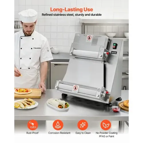 VEVOR elektrische Pizzateigpresse 355,6 mm Gebäck-Pressplatte, Brotpresse 390 W aus Edelstahl, kommerzieller Chapati Presse, Formmaschine mit einstellbarer Dicke & Teigpressdeckel, 260 Stk./h – Bild 4