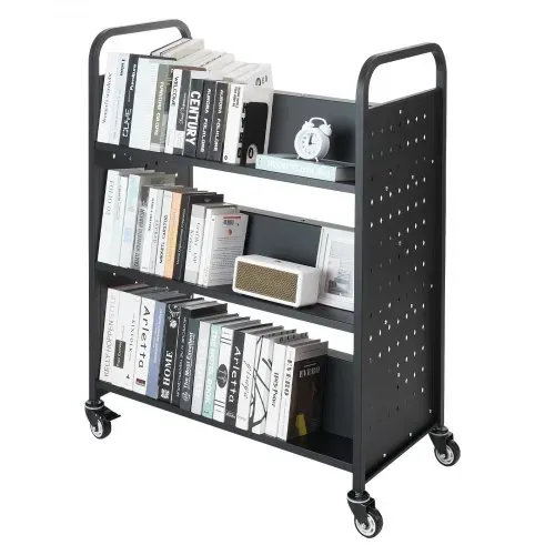 VEVOR Bücherwagen, 159 kg Tragkraft, Bibliothekswagen, 970x515x1225 mm, doppelseitiges W-förmiges Bücherregal mit Doppelbremsrollen, Abräumwagen für Wohnzimmer, Büro, Schule, Schwarz – Bild 9