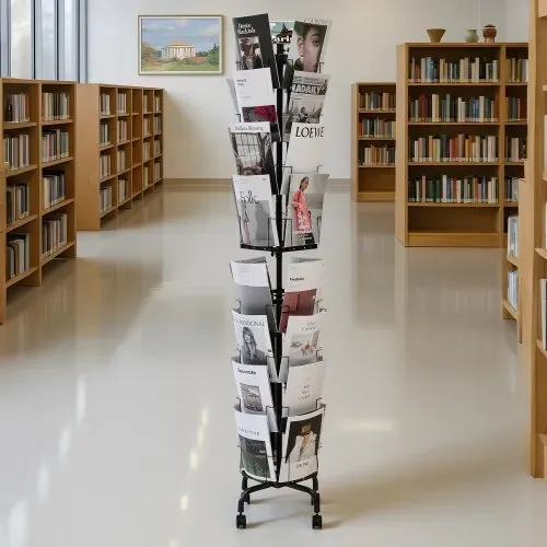 VEVOR Grußkartenständer Broschürenständer mit 32 Fächern, 360° Drehbar, Zeitschriftenständer mit Schildhalter & 4 Rollen, Prospekthalter für Ausstellungen Büros Messen Literaturhalter – Bild 7