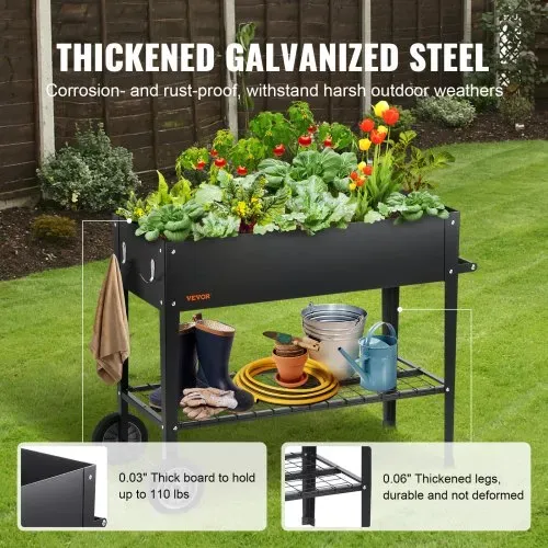 VEVOR Hochbeet mit Rädern Pflanzkübel Blumenkasten Garten Pflanzkasten Terrassen Gemüsebeet Gartenbeet Pflanzbeet Schwarz 108x49,5x80cm verzinktem Stahl ideal für den Anbau von Gemüse Obst Kräutern – Bild 3