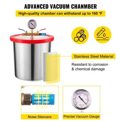 VEVOR 12L Vakuumkammer Multifunktionspumpe 85L/Min Vakuumpumpe Unterdruckpumpe Edelstahl – Bild 3