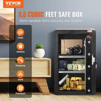 VEVOR Safe Tresor mit feuerfester Geldtasche, Einzeltür-Safe 99 L, 2 Trennwände, digitaler Möbeltresor mit Schlüssel und Code, Wertsachenbox für Geld, Schmuck und Medikamente, Geldtresor Schwarz VEVOR Safe Tresor mit feuerfester Geldtasche, Einzeltür-Safe 99 L, 2 Trennwände, digitaler Möbeltresor mit Schlüssel und Code, Wertsachenbox für Geld, Schmuck und Medikamente, Geldtresor Schwarz