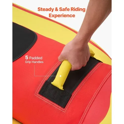 VEVOR Towable Funtube für 5 Personen, Aufblasbares Wasser Tube bis 385 kg Belastung, 5-Sitzer Schlauchboot mit Robustem Nylon-Überzug, Gepolsterten Haltegriffen & Sicherheitsventil, Wassersport-Spaß – Bild 4