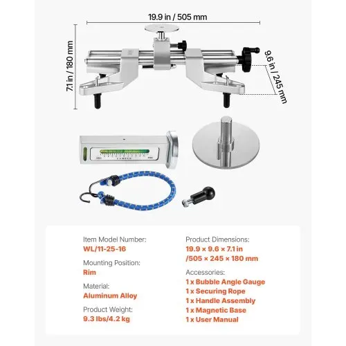VEVOR Radklemme und Magnetadapter, 1 Stk. Radausrichtungswerkzeug aus Aluminiumlegierung für präzise Sturzlehre, passend für 11-25-Zoll-Felgen, magnetisches Reifenreparaturwerkzeug für Auto Lkw – Bild 6