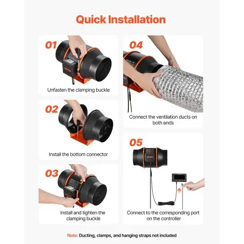 VEVOR 152,4mm Rohrventilator Regelbar, 683m³/h Inline-Rohrlüfter mit PWM & App-Steuerung, Kanalventilator mit 10 Stufen 9h Timer EC-Motor, Abluftventilator für Gewächshaus Badzimmer Keller Rauchabzug – Bild 5