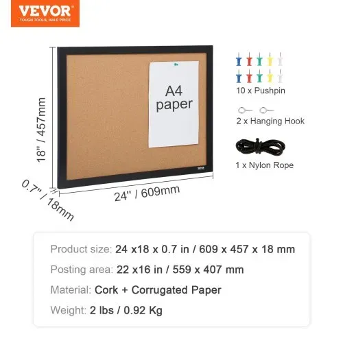 VEVOR Pinnwand Kork 407 x 559 mm, Pinnwand Kork Holzrahmen, Pinnwand aus Kork, Korkwand Pinnwand - Befestigungsmaterial und Druckstifte im Lieferumfang Enthalten, Holzrahmen, in Haushalten, Büros usw. – Bild 6