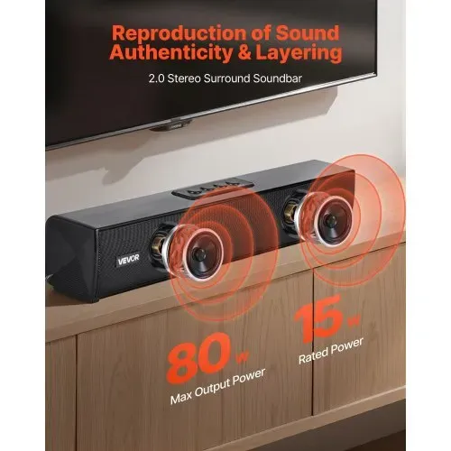 VEVOR Soundbar für Smart TV, 2.0-Kanal, 450 mm kompakte TV-Lautsprecher für Projektor, Bluetooth-AUX-Anschluss, Fernbedienung, 80-W-Surround-Soundsystem für PC-Heimkino-Audio VEVOR Soundbar für Smart TV, 2.0-Kanal, 450 mm kompakte TV-Lautsprecher für Projektor, Bluetooth-AUX-Anschluss, Fernbedienung, 80-W-Surround-Soundsystem für PC-Heimkino-Audio