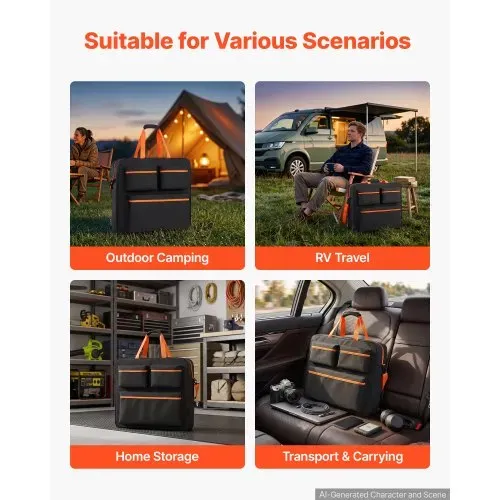 VEVOR Aufbewahrungstasche für 2x 200W Faltbare Solarpanele Schwarz & Orange, Tragbare Solarmodul Tasche für Outdoor Camping Ausflug & Wohnmobile, aus Polyesterfaser, Wasserdicht, mit Schultergurten – Bild 5