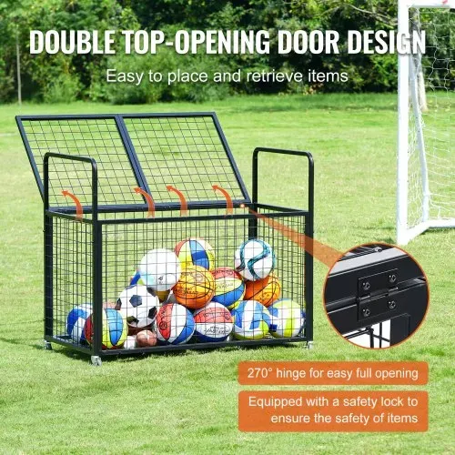 VEVOR Ballwagen Rollwagen 1150 x 610 x 912 mm Sportbällen, Abschließbarer Basketballkäfig Ballkäfig, Sportausrüstung für den Innen- und Außenbereich, Rollbar Aufbewahrungswagen aus Stahl für Garagen – Bild 3