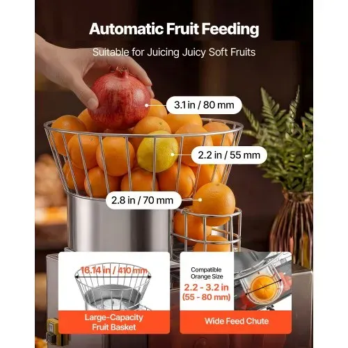 VEVOR Gewerbliche Orangenpresse Edelstahl Zitruspresse 120 W PC-Abdeckung, Saftpresse für bis zu 20 Orangen pro Minute, Entsafter für Zitronen Zitrusfrüchte Granatäpfel mit 2 Schalenbehältern – Bild 3