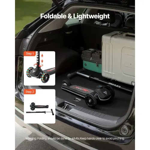 VEVOR Scooter (3 Räder) ab 3 Jahren, Cityroller Kinderroller mit leuchtenden Rädern & höhenverstellbarem Lenker & rutschfestem Deck & leichtem Aluminiumrahmen, Tretroller bis zu 75 kg, Schwarz – Bild 5