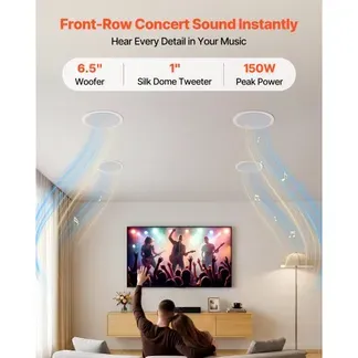 VEVOR 4 Einbaulautsprecher Bluetooth 165,1 mm, 2-Wege Lautsprecher mit Verstärker & 150 W Spitzenleistung, Kabelgebundene Deckenlautsprecher für Heimkino, Überdachte Terrasse & Flächenbündige Montage VEVOR 4 Einbaulautsprecher Bluetooth 165,1 mm, 2-Wege Lautsprecher mit Verstärker & 150 W Spitzenleistung, Kabelgebundene Deckenlautsprecher für Heimkino, Überdachte Terrasse & Flächenbündige Montage