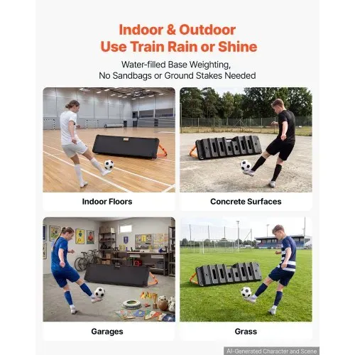 VEVOR Fußball Rebound Board 95 x 25 x 46 cm Doppelseitiges Prellwand Brett für Parks Gärten und Heimtraining, 4 Verstellbare Winkel, Tragbarer Wasserbefüllbarer PE-Rückstoßtrainer, 4,2 kg Leergewicht – Bild 2