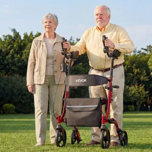 VEVOR Rollator Faltbar mit Sitz, Leichtgewicht Gehwagen mit 4 PVC Reifen, Gehhilfe bis 136 kg mit Rückenlehne Tasche Gehstockhalter, Höheverstellbare Laufhilfe mit Feststellfunktion für Senioren, Rot – Bild 7