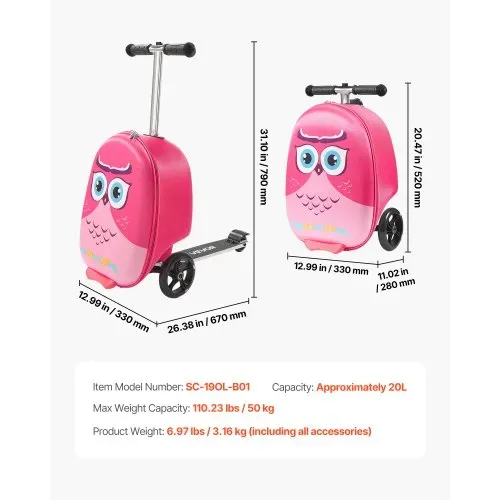 VEVOR Scooter Koffer, 20 L Fassungsvermögen, Reisekoffer mit Flash-PU-Rädern, TPR-Anti-Rutsch-Griff, max. Gewichtskapazität 50 kg, Kinderkoffer Handgepäck, für Kinder ab 5 Jahren, Pink – Bild 6