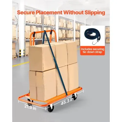 VEVOR Plattenwagen, 816 kg Tragkraft, Transportwagen mit 4 Lenkrollen, Paneelwagen, Plattenkarren mit Spanngurt, Transporthilfe für Sperrholz, Gipskarton, Glas, Orange, 1150x555x1180 mm – Bild 2