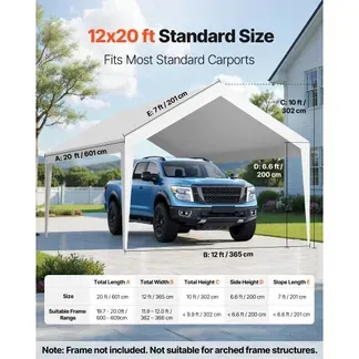 VEVOR Carport-Ersatzdach, 3,65 x 6,09 m, tragbare Garagenzeltplane, UV-beständige Autounterstandsplane, strapazierfähige Carport-Abdeckung, weiß, Rahmen nicht im Lieferumfang enthalten VEVOR Carport-Ersatzdach, 3,65 x 6,09 m, tragbare Garagenzeltplane, UV-beständige Autounterstandsplane, strapazierfähige Carport-Abdeckung, weiß, Rahmen nicht im Lieferumfang enthalten