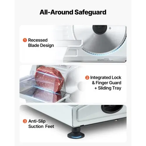 VEVOR Fleischschneidemaschine 200 W, Elektrische Aufschnittmaschine mit 190-mm-SUS420-Klinge, 0–1 mm Schnittdicke, Allesschneider für Gefrorenes Fleisch, Schinken, Baguette und Steak – Bild 5
