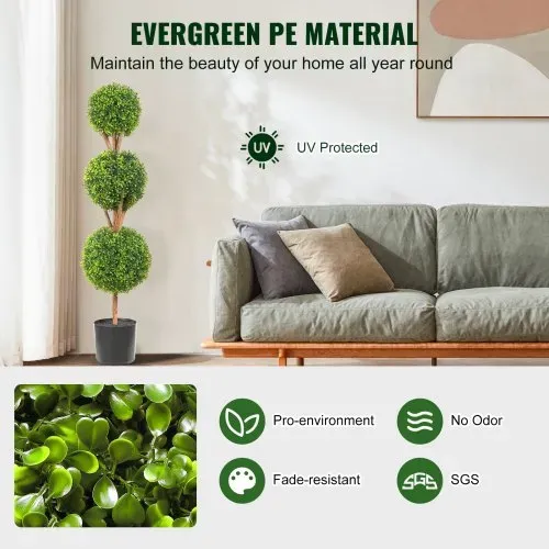 VEVOR Buchsbaumkugel Künstlich 122cm hoch Garten Deko Buchsbaum im Blumentopf Kugel künstlich Buchskugel Kunstpflanze aus PE, Holz, PP inkl. 2 Stk. Dekorative LED-Leuchten und 10 Stk. Ersatzblätter – Bild 2