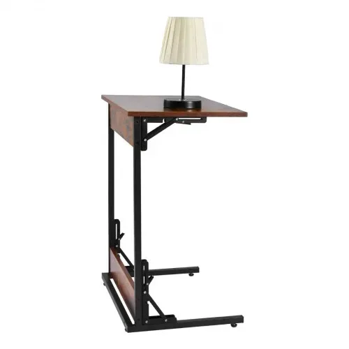 VEVOR Beistelltisch Kaffeetisch klappbar mit Metallrahmen & verstellbaren Füßen, C-förmiger Couchtisch für Wohnzimmer Schlafzimmer Büro 60 x 37 x 70 cm TV-Tablett, Sofatisch Braun und Schwarz – Bild 10