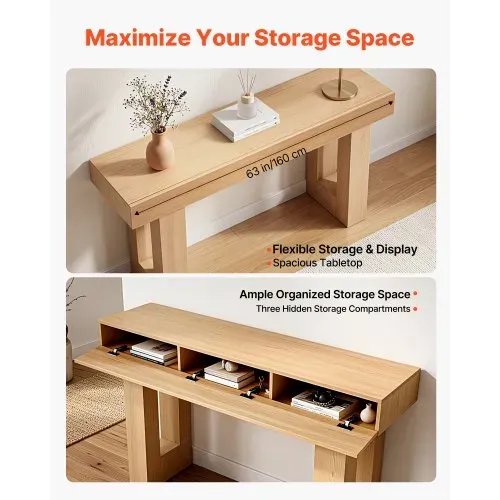 VEVOR Konsolentisch Sofatisch (160 x 35 x 85 cm / L x B x H), schmaler rechteckiger Eingangstisch aus Spanplatte für Flur Schlafzimmer Wohnzimmer Foyer, Flurtisch Beistelltisch Naturholz – Bild 3