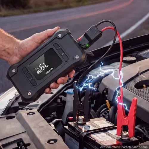 VEVOR Starthilfe Powerbank mit Luftkompressor 8000 A Spitzenleistung Schwarz für 9,0-L-Benzin- / 8,0-L-Dieselmotoren, 150 psi Reifendruck, Automatische Abschaltung, 12-V-Ladegerät und LED-Taschenlampe – Bild 6