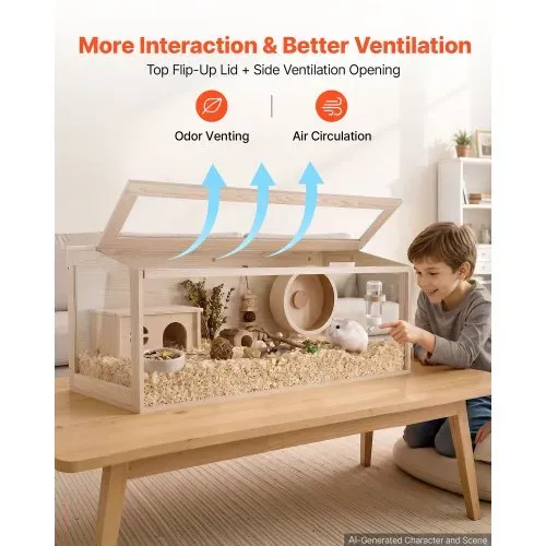 VEVOR Hamsterkäfig Nagerkäfig Nagarium Hamstergehege Holz 1220x510x510mm, 270°-Sichtfenster Nagersicher mit Deckel Belüftung für Goldhamster Zwerghamster Meerschweinchen Rennmäuse – Bild 4