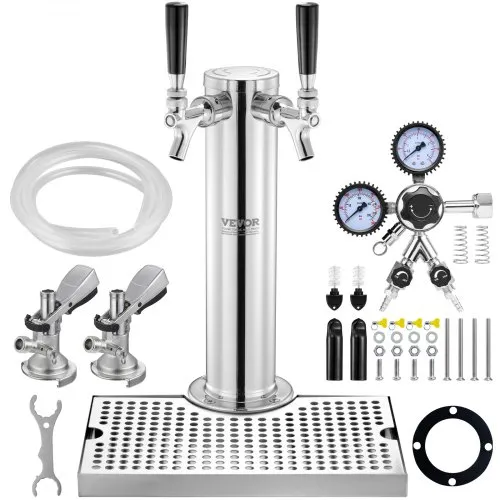 VEVOR Kegerator-Turm-Kit, Bier-Umrüstsatz mit zwei Zapfhähnen, Bier-Turmspender aus Edelstahl mit Doppelmessgerät W21.8-Regler und A-System-Fasskupplung, Bier-Tropfschale für Partys zu Hause VEVOR Kegerator-Turm-Kit, Bier-Umrüstsatz mit zwei Zapfhähnen, Bier-Turmspender aus Edelstahl mit Doppelmessgerät W21.8-Regler und A-System-Fasskupplung, Bier-Tropfschale für Partys zu Hause