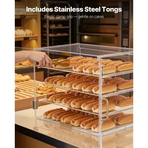 VEVOR Gebäckvitrine 4-stöckig, Gewerbliche Bäckereivitrine aus Transparentem Acryl, Thekenvitrine mit Magnetischer Rücktür & Abnehmbarer Trennwand für Kekse Desserts Donuts, 530 x 435 x 415 mm – Bild 5