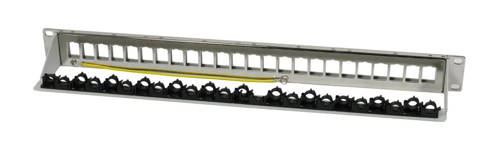 Keystone, Modulträger, 19"Patchpanel für 24xTP-Modul, 1HE(t 94mm), Lichtgrau, V4 mit Kabelklemme, Synergy 21, – Bild 3