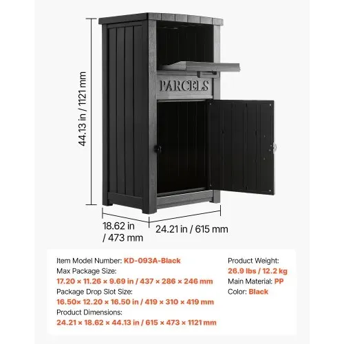 VEVOR Paketbox Briefkasten mit Paketfach Paketbriefkasten 615x473x1121 mm, Empfang der Pakete Direkt vor Haustür, PP-Material, Kapazität für 3–5 Standard-Lieferpakete, Abschließbar & Diebstahlsicher – Bild 6