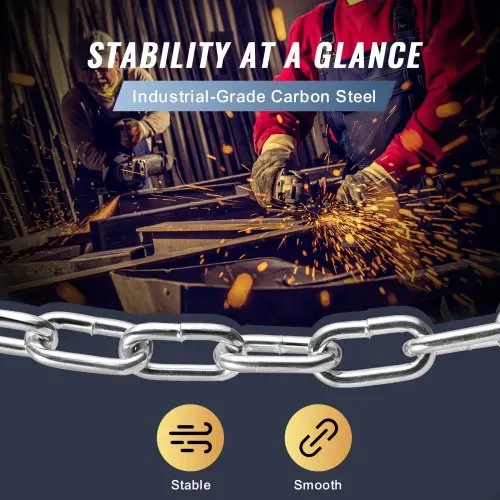 VEVOR Proof Coil Chain, 3/16" x 250', 1100 lbs sichere Arbeitslast, verzinkte, geprüfte Coil Chain mit zwei Schnellgliedern, verzinkte Gliederkette aus Karbonstahl zum Schleppen, Aufhängen, Camping, Schleppen von Haustieren – Bild 2