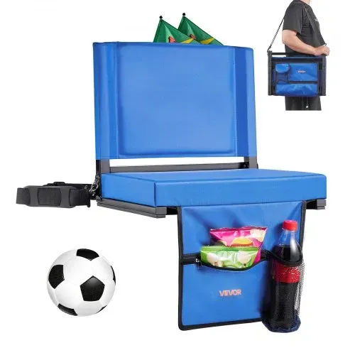 VEVOR Stadionsitz klappbarer Tribünenstuhl mit Rückenlehne, gepolsterter Tribünensitz mit Schultergurt & Getränkehalter & Haken & Seitentasche, Stadionstuhl (431,8 mm breit) Blau 1 Stk. VEVOR Stadionsitz klappbarer Tribünenstuhl mit Rückenlehne, gepolsterter Tribünensitz mit Schultergurt & Getränkehalter & Haken & Seitentasche, Stadionstuhl (431,8 mm breit) Blau 1 Stk.