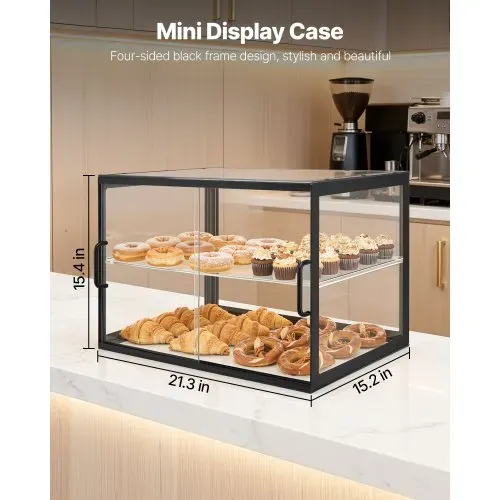 VEVOR Gebäckvitrine 2-stöckig, Gewerbliche Bäckereivitrine aus Transparentem Acryl, Thekenvitrine mit Schiebetür & Abnehmbarer Trennwand für Kekse, Desserts und Donuts, 550 x 385 x 390 mm Schwarz – Bild 5