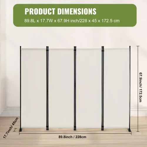 VEVOR Raumteiler Trennwand 4-teiliger Paravent Stellwand, faltbarer Sichtschutz für Büro Schlafzimmer Esszimmer Arbeitszimmer Balkon, Raumtrenner freistehend ( 228 x 45 x 172,5 cm), weiß – Bild 6