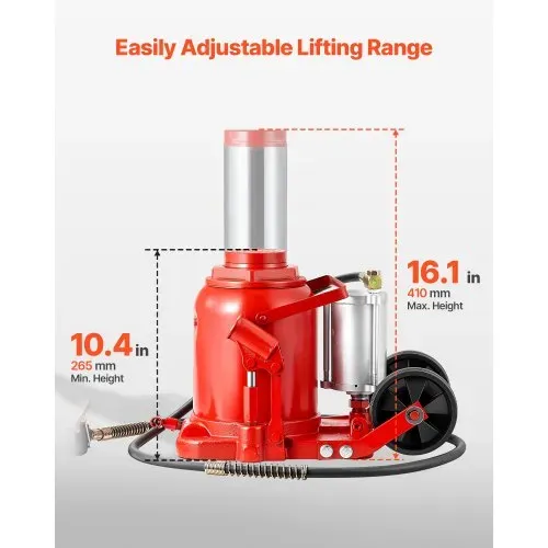VEVOR pneumatischer Flaschenwagenhebr Wagenheber 50 t 265–410 mm Hubbereich, lufthydraulischer/manueller Stempelwagenheber Wagenheber mit Pumpe für SUV Pickup Lkw Wohnmobil Autoreparatur Rot – Bild 3
