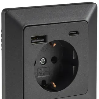 MILOS Schutzkontakt-Steckdose, anthrazit 230V~/ 16A, Unterputz, USB-A/C PD 3.0 MILOS Schutzkontakt-Steckdose, anthrazit 230V~/ 16A, Unterputz, USB-A/C PD 3.0