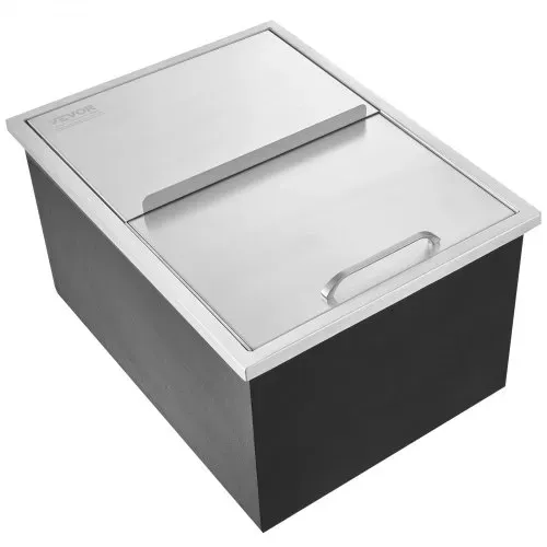 VEVOR 55,23 L Drop-in-Eisbox, 608 x 457 x 333 mm Edelstahl-Eiskühler, Kommerzieller Eisbehälter mit Schiebedeckel, Eingebaute Eisspeichertruhe, Abflussrohr & Ablassstopfen im Lieferumfang Enthalten – Bild 10