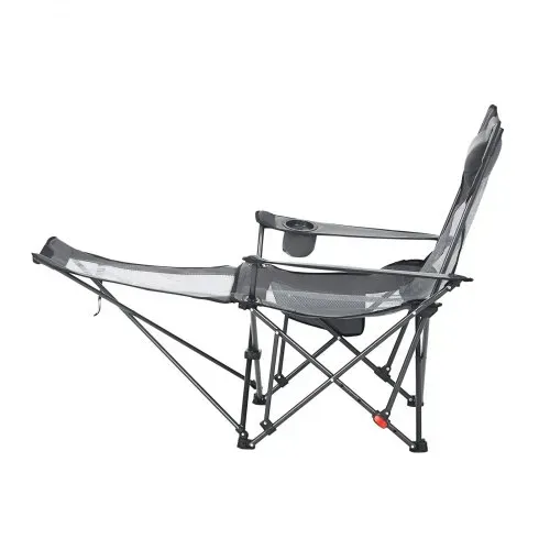 VEVOR Campingstuhl faltbar, Liegestuhl mit 4 verstellbaren Positionen, Relaxsessel Liege mit Getränkehalter, Netz-Strandstuhl mit Kopfstütze & Fußstütze, trägt 100 kg , für Outdoor Camping, grau – Bild 9