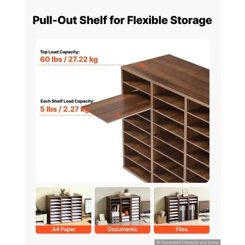 VEVOR Dokumentenablage Holz Schreibtisch Organizer mit 24 Fächern Braun, Ablagefach für Standard-A4-Dokumente Akten & Papiere, mit Verstellbaren Einlegböden für Büro, Zuhause & Klassenzimmer, MDF – Bild 3