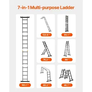 VEVOR Mehrzweckleiter, 7-in-1-Multifunktionsleiter, A-Rahmen mit 4 Stufen und Gerüstbrett, Teleskopleiter, Leitergerüst 4650 mm, strapazierfähig, 150 kg Tragkraft, für den Außenbereich VEVOR Mehrzweckleiter, 7-in-1-Multifunktionsleiter, A-Rahmen mit 4 Stufen und Gerüstbrett, Teleskopleiter, Leitergerüst 4650 mm, strapazierfähig, 150 kg Tragkraft, für den Außenbereich