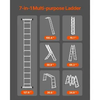 VEVOR Mehrzweckleiter, 7-in-1-Multifunktionsleiter, A-Rahmen, 3-stufige verstellbare Teleskopleiter, 3,5 m hohe Ausziehleiter, Leitergerüst, 150 kg Tragkraft für Arbeiten im Haushalt und im Freien VEVOR Mehrzweckleiter, 7-in-1-Multifunktionsleiter, A-Rahmen, 3-stufige verstellbare Teleskopleiter, 3,5 m hohe Ausziehleiter, Leitergerüst, 150 kg Tragkraft für Arbeiten im Haushalt und im Freien