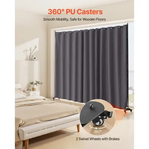 VEVOR Raumteiler Trennwand Paravent Stellwand Einzelpanel, Tragbarer Sichtschutz für Büro Schlafzimmer Esszimmer Arbeitszimmer Balkon, Raumtrenner Rollbar (308,5 x 45 x 245,5 cm), Grau – Bild 3